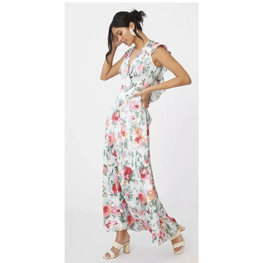 Anthropologie hutch V Neck Wrap Floral Maxi Dress Sage Pink Party Wedding